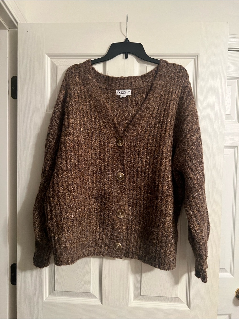 Ava & Viv Chunky Brown V-Neck Button Cardigan